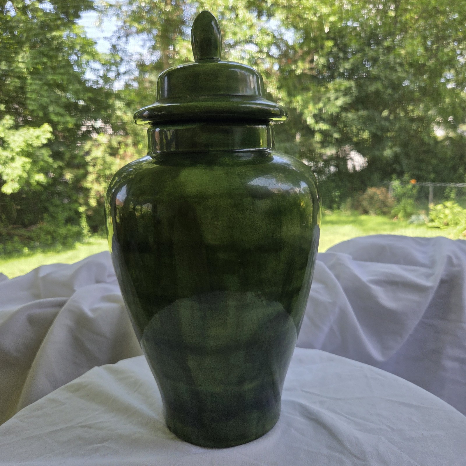 Handmade Studio Pottery Green Lidded Ginger Jar Urn Vase 15″ Tall Signed 1976