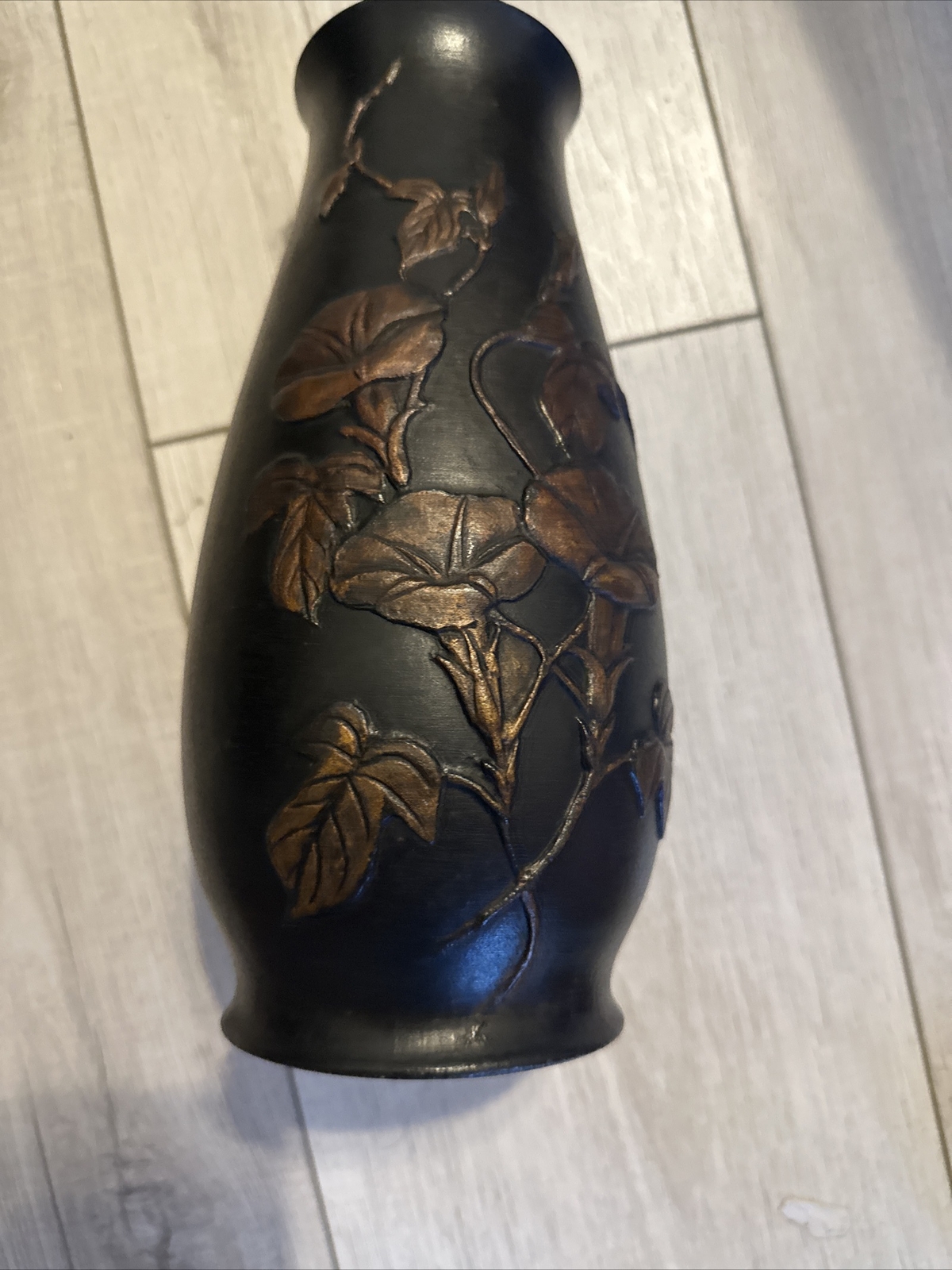 Japanese Toyo Black Ceramic Pottery Vase 9.5 Inches MCM