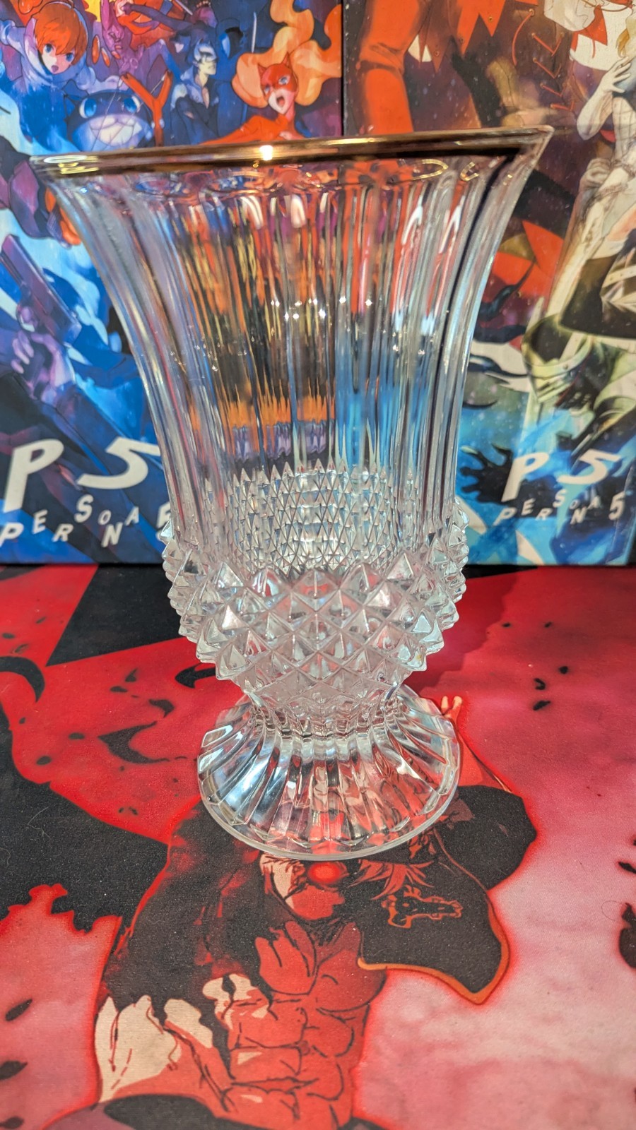 Crystal CRISTAL D’ARQUES DURAND Longchamp Gold Trim Crystal Footed Vase 9″