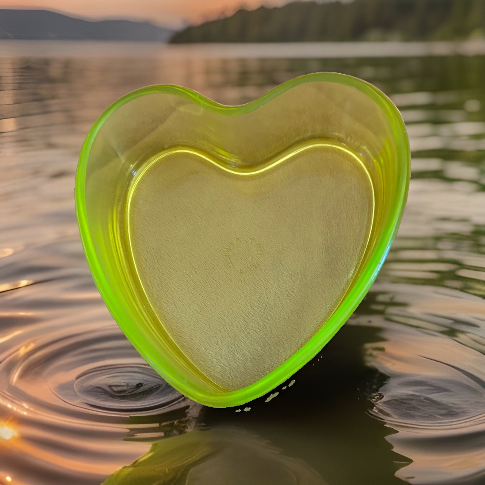 Vintage Yellow Vaseline Glass Heart Candy/Dresser Bowl-U.S. Glass Co.-$125.00