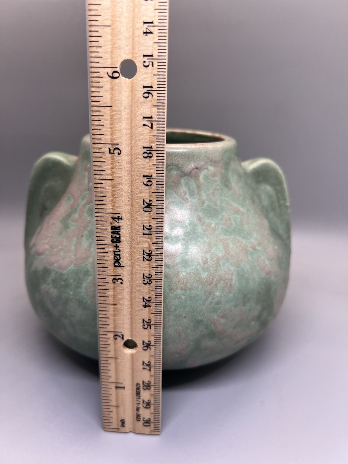 Vintage Brush McCoy Pottery Green Matte New Art Vellum Fawn Vase 1930’s 5″