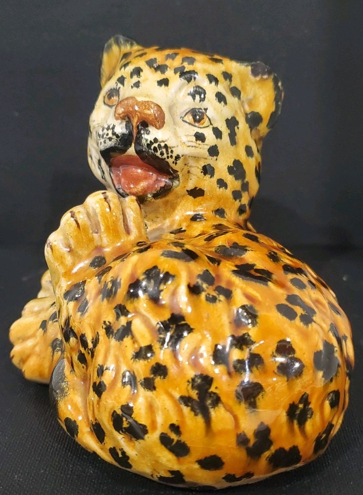 MCM Glazed Porcelian over Terracotta Leopard Cheetah Cub Figurine