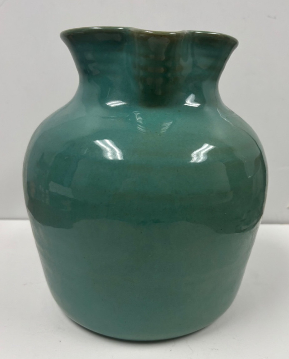 Large Vintage Turquoise Blue POTTS TOWN Seagrove Pottery Pitcher 1993 JP Signed