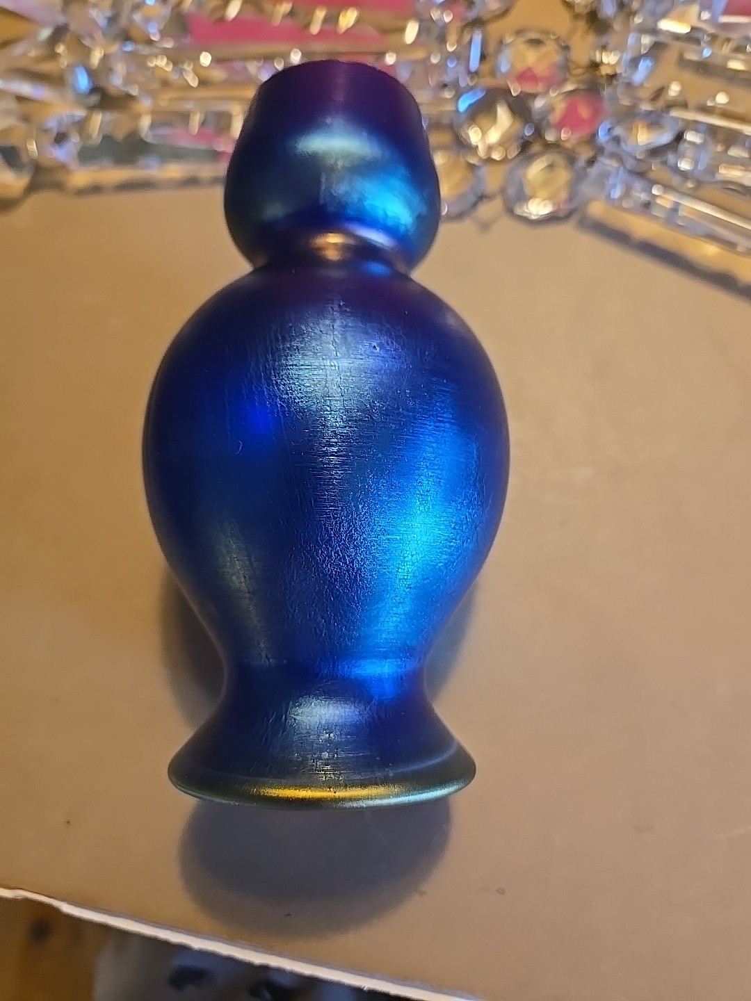 Vintage LOETZ ? Bohemian Blue Aurene Art Glass Iridescent Vase Floral Decor