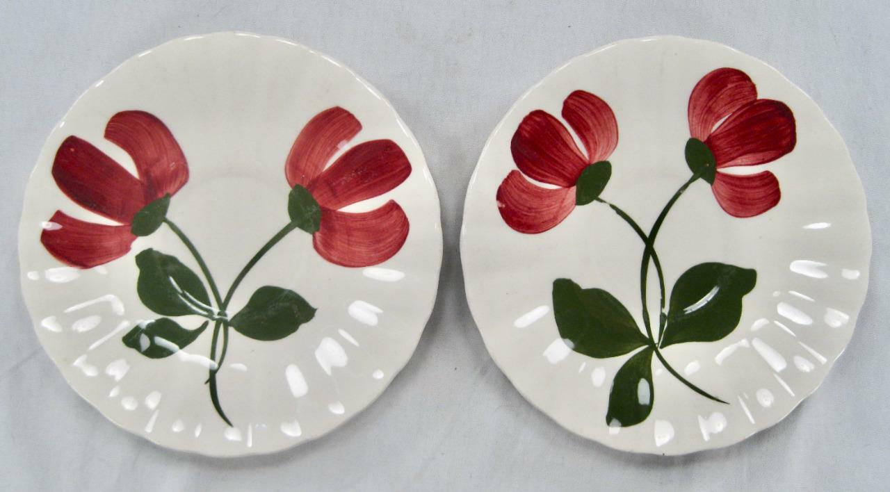 2 Mountain Bells Saucers Blue Ridge Southern Pottery Pink Flowers (O2) AS IS