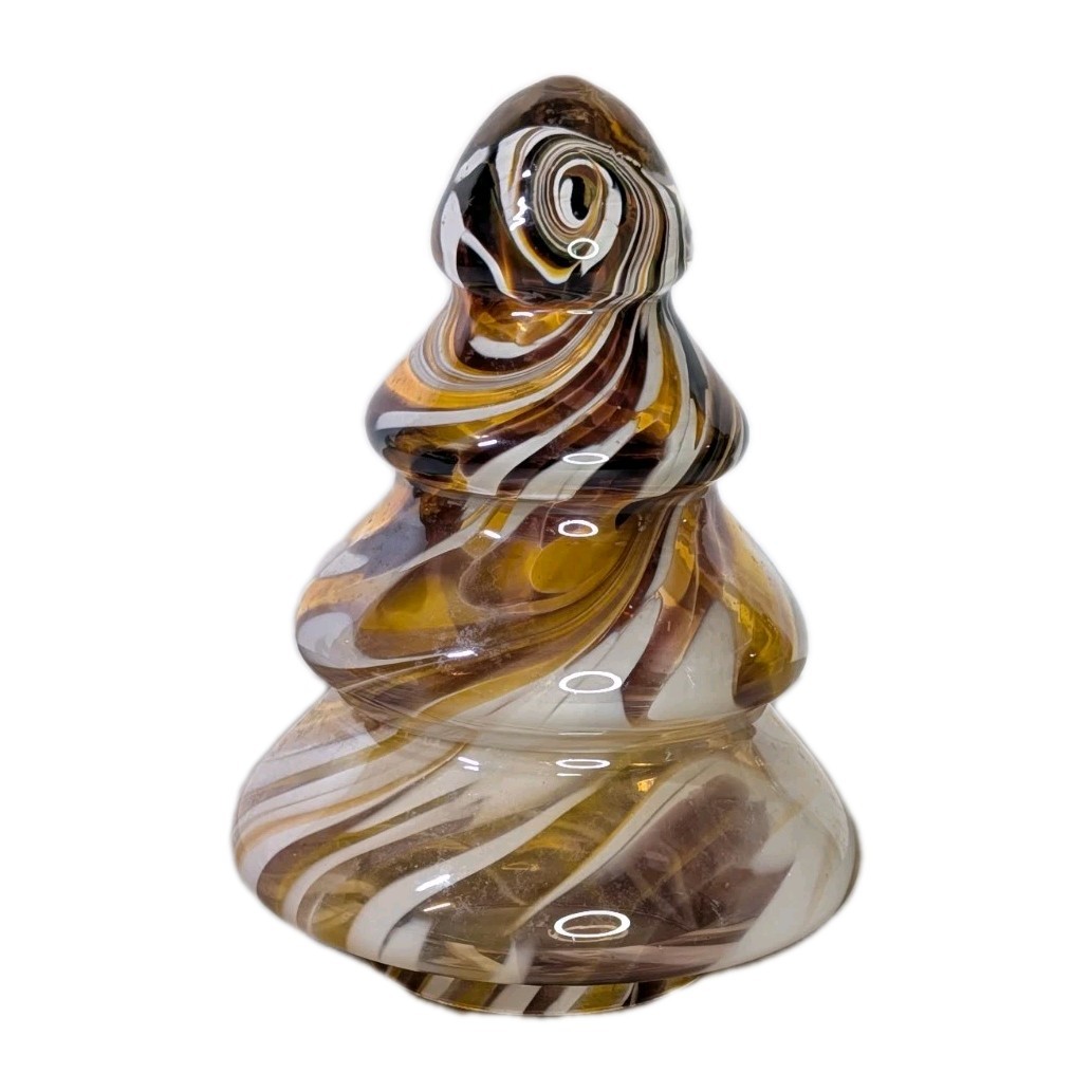 Murano Style Hand Blown Glass Christmas Tree 10″ Swirl Artisan Abstract Nature