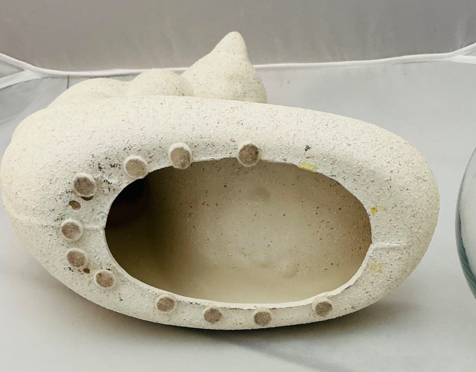 Vtg MCM Style Haeger Pottery Cat Fishbowl Planter Textured Ceramic Glass Bowl