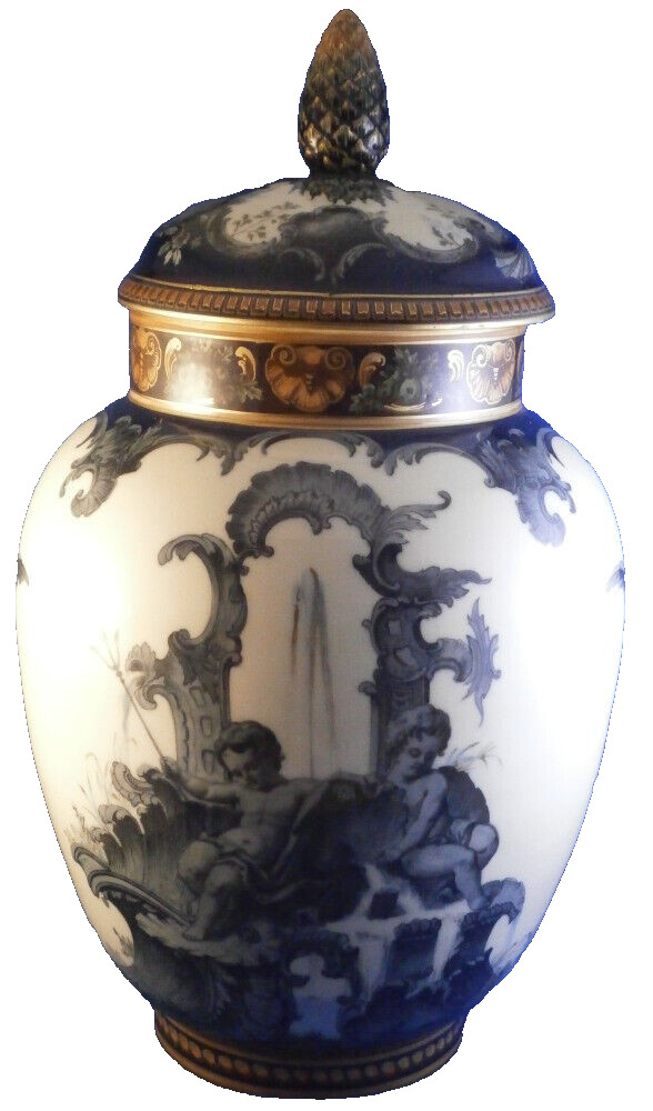 Huge Antique Seger KPM Berlin Porcelain Lidded Vase / Jar Porzellan Deckelvase