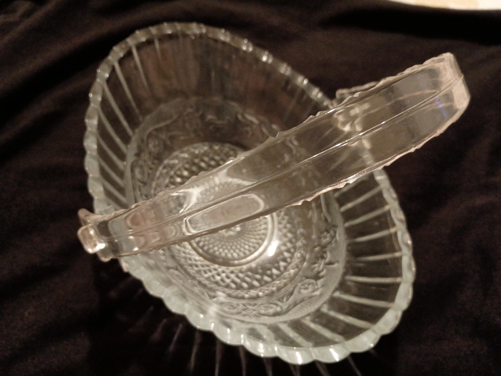 Vintage Oval Crystal Glass Bowl/Basket With Removable Lucite Handle