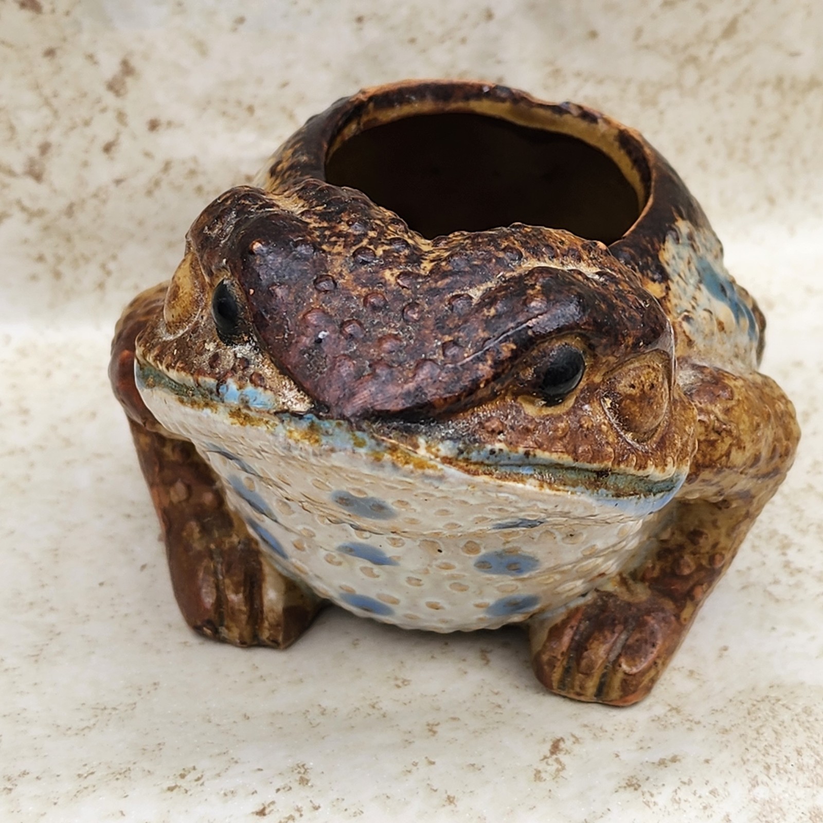 Realistic Vintage Real Art Pottery Garden Frog Sculpture Statue Matte Approx. 6″