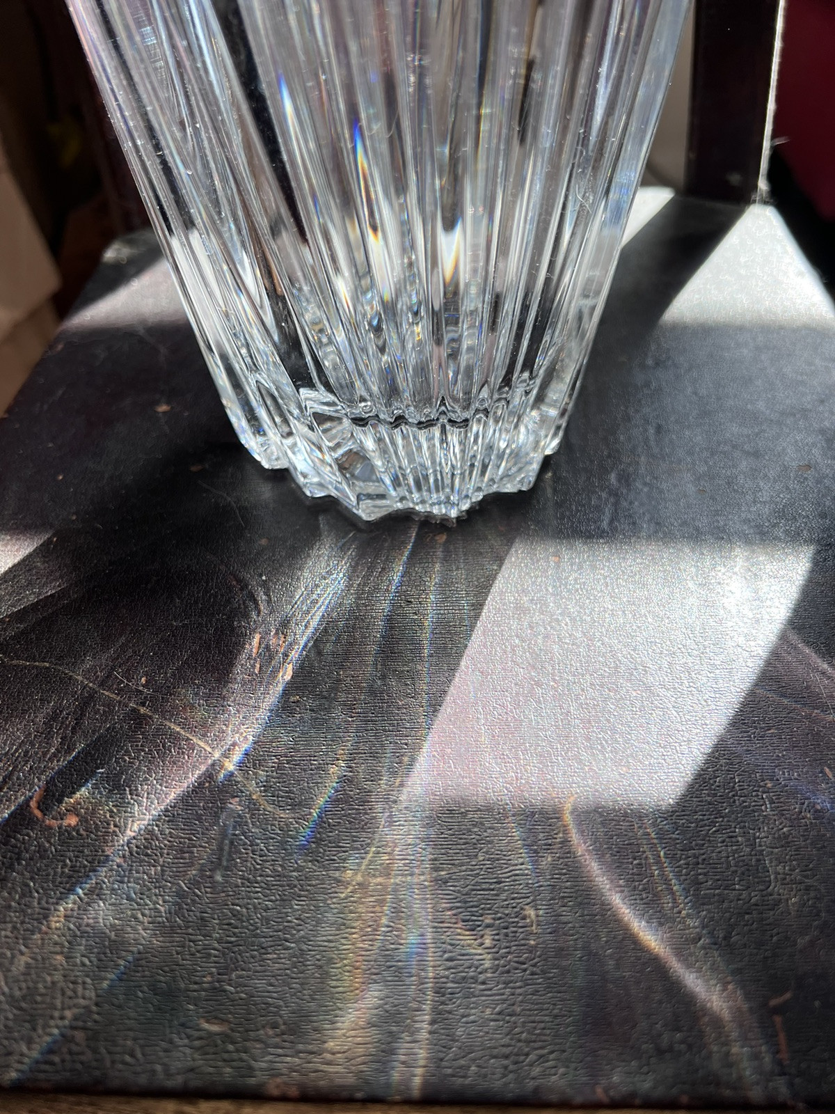 VTG Large Crystal Glass Vase Cristal D’Arques Valmont? Ribbed 9.75″ Elegant Flaw