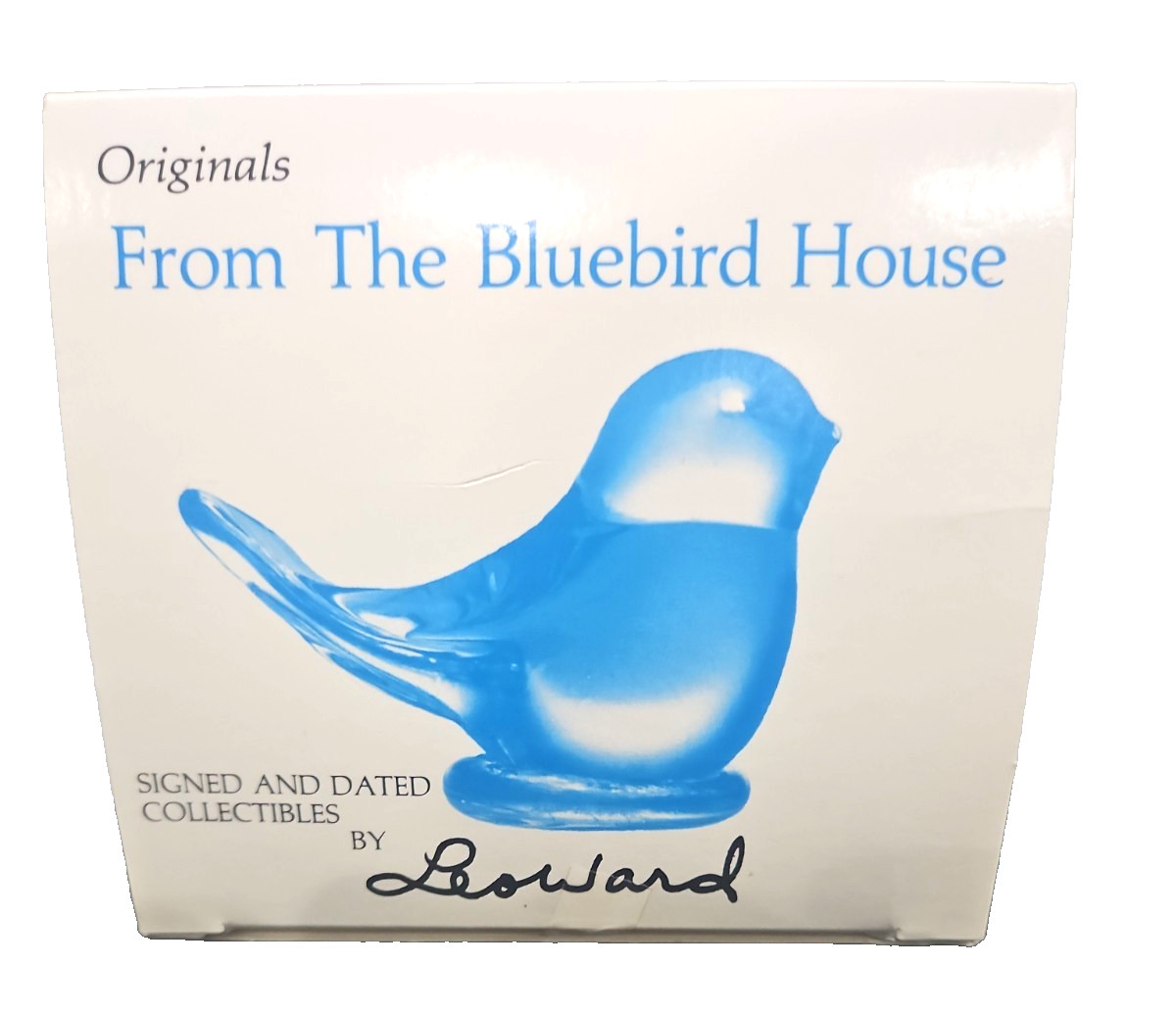 Vtg Leo Ward Bluebird of Happiness Art Glass Figurine Signed Dated 1996 with Box