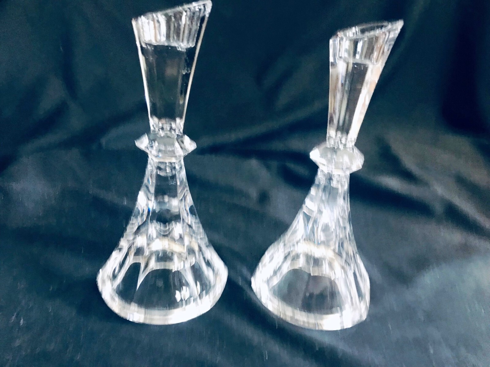 TOWLE TOC31 HEXAGONAL SET/2 LEAD CRYSTAL CANDLESTICKS 7 1/2 IN. AUSTRIA EX.COND.