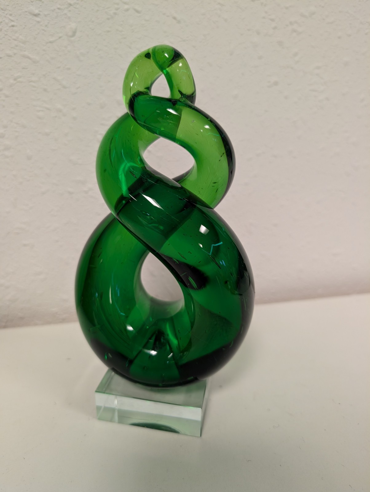 Art Glass Sculpture Spiral Koru Corkscrew Curlicue Abstract Twish Green 8 inch