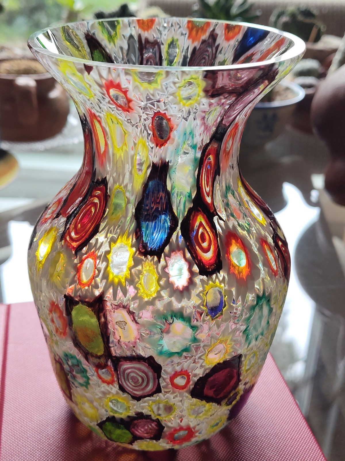 Fratelli Toso Murano Millefiori Flower Star Opal Mosaic Italian Art Glass 6.5″