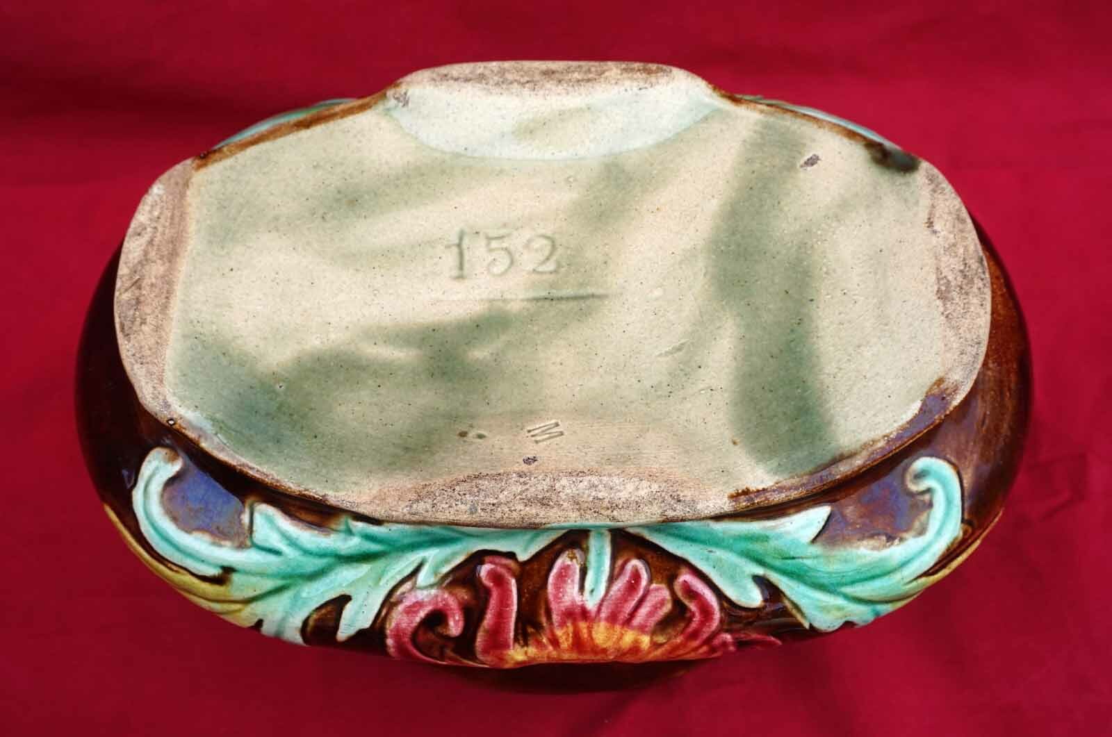 Sarreguemines French Majolica Jardiniere Flower Pot Dahlia Early 20th C