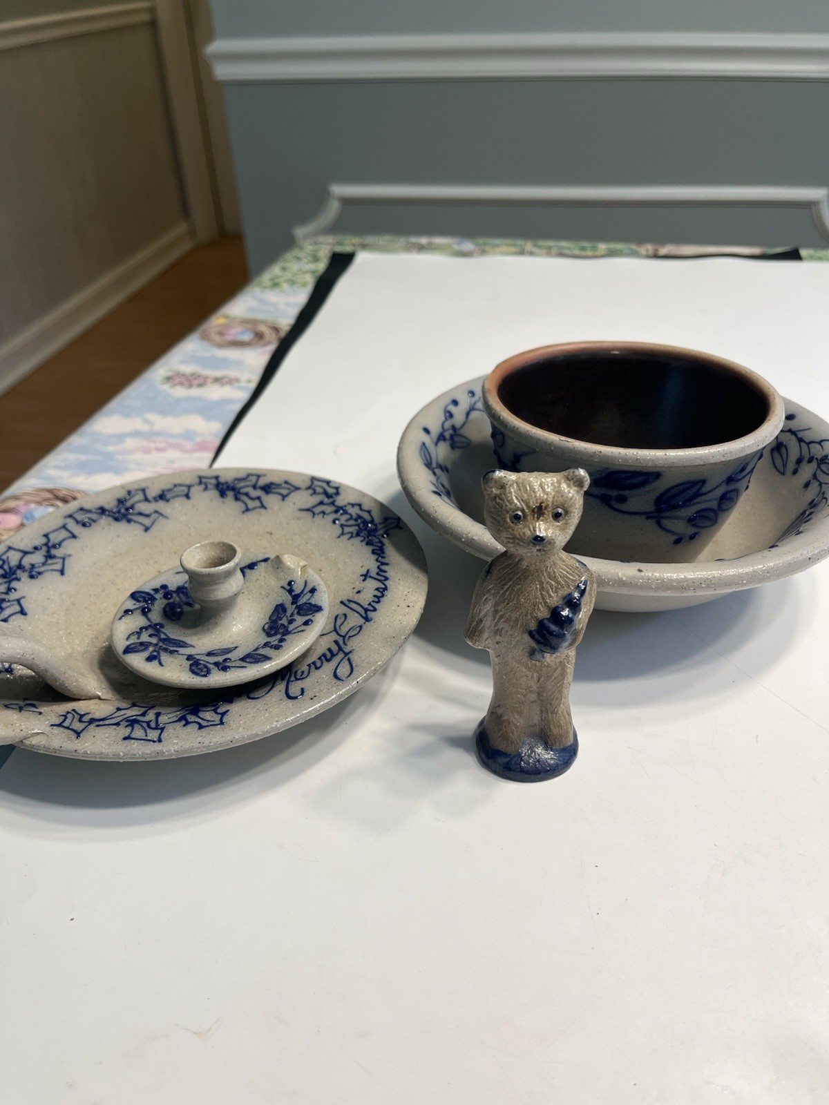 Lot of 5 Salmon Falls Pottery Bowl Candle Holder Bear Christmas