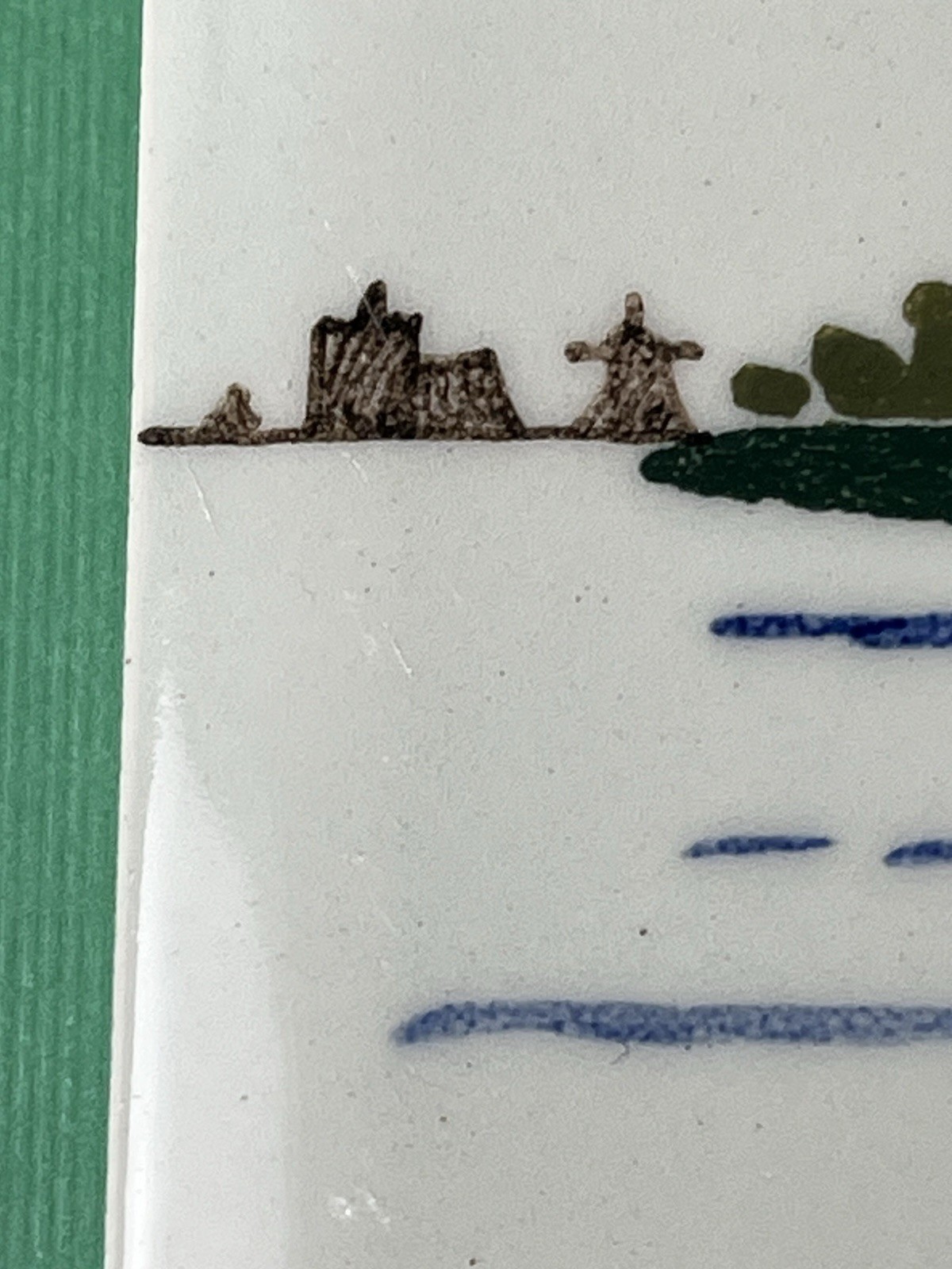 Vintage De Delftse Pauw D.P. Delft Tile Hand Painted Windmill Scene 4.25” NICE!