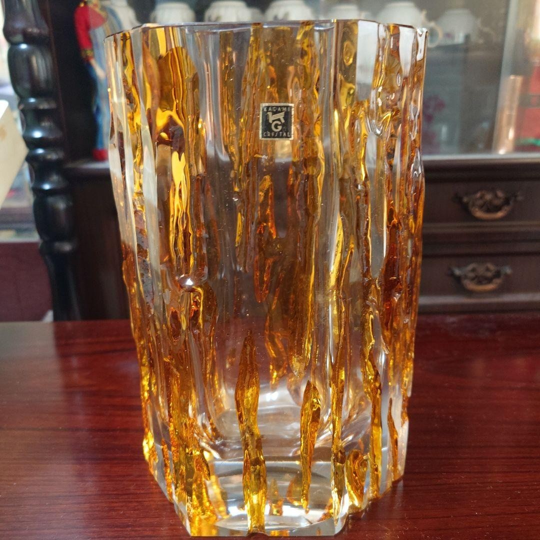 Kagami Crystal Kiriko Flower Vase Amber H25cm