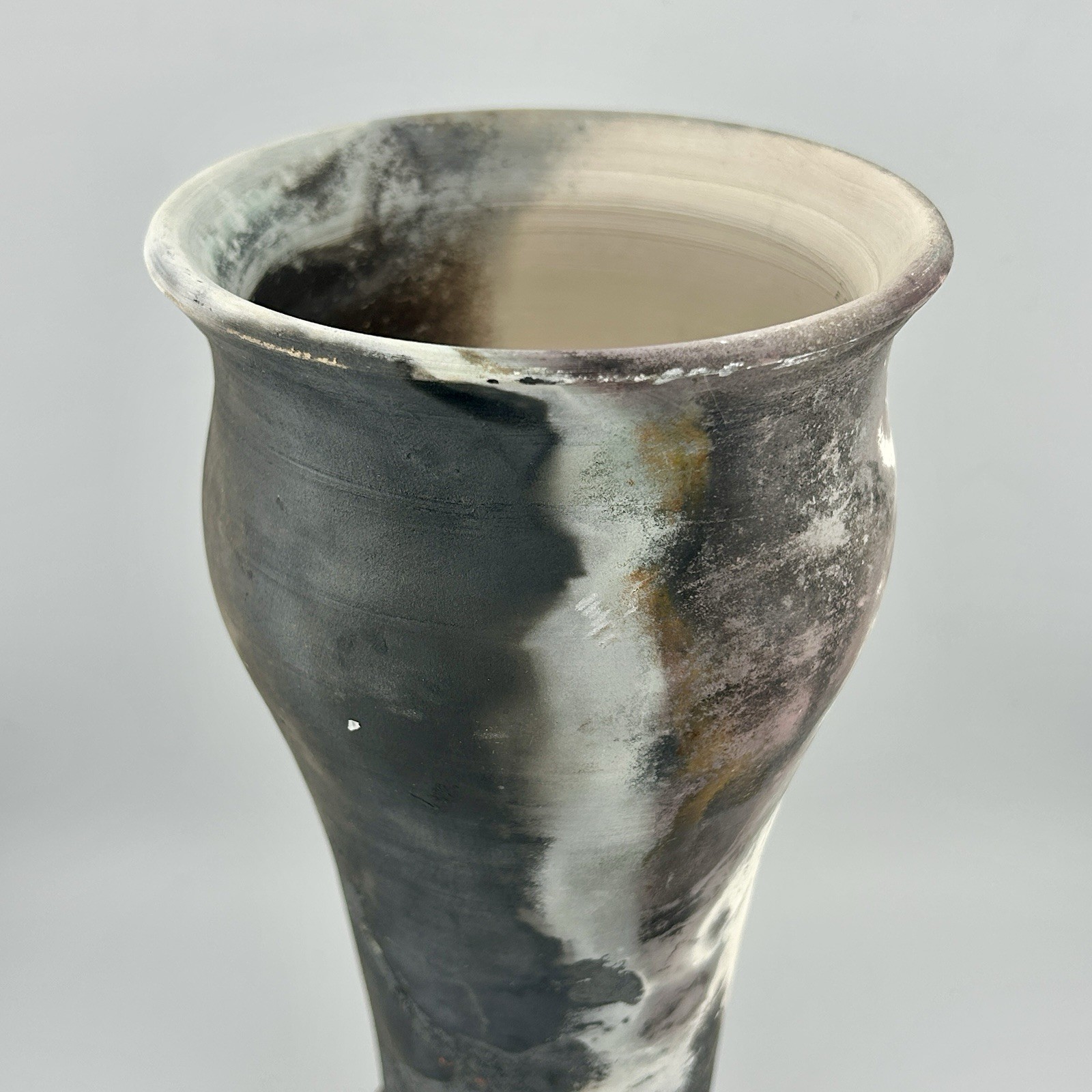 American Studio Naked Raku Smoke-Fired Vase incised Vessel Signed VTG