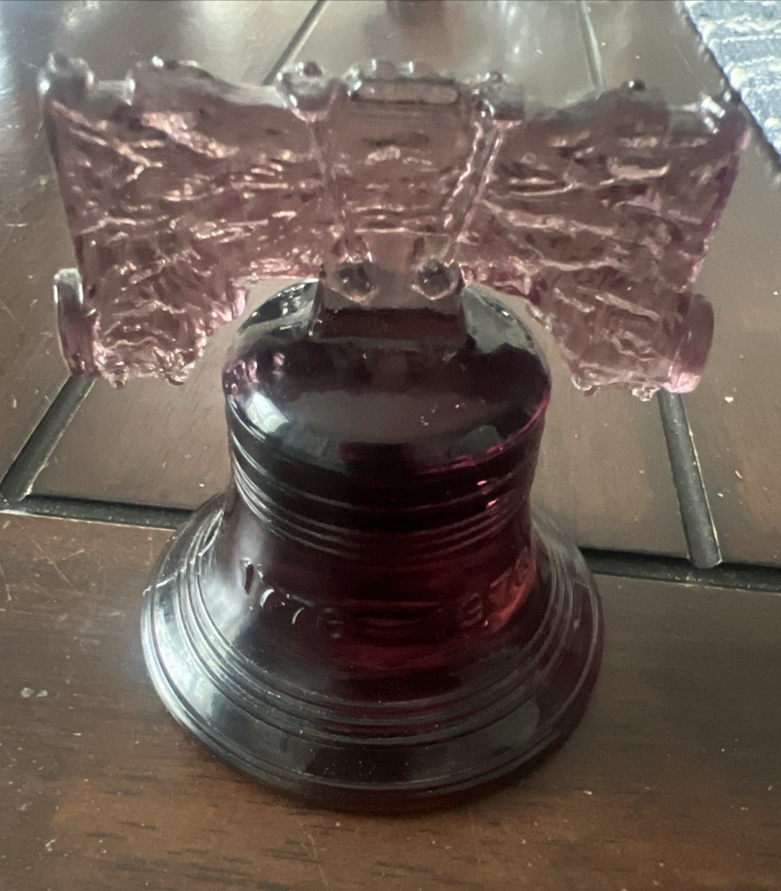 Mosser Bicentennial LIBERTY BELL Amethyst Glass Paperweight VTG