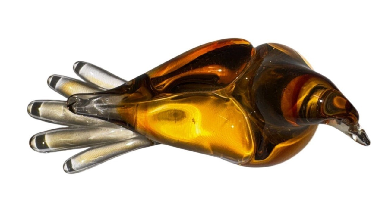 Murano Amber Glass Bird Figurine Handcrafted Small Decorative Collectible