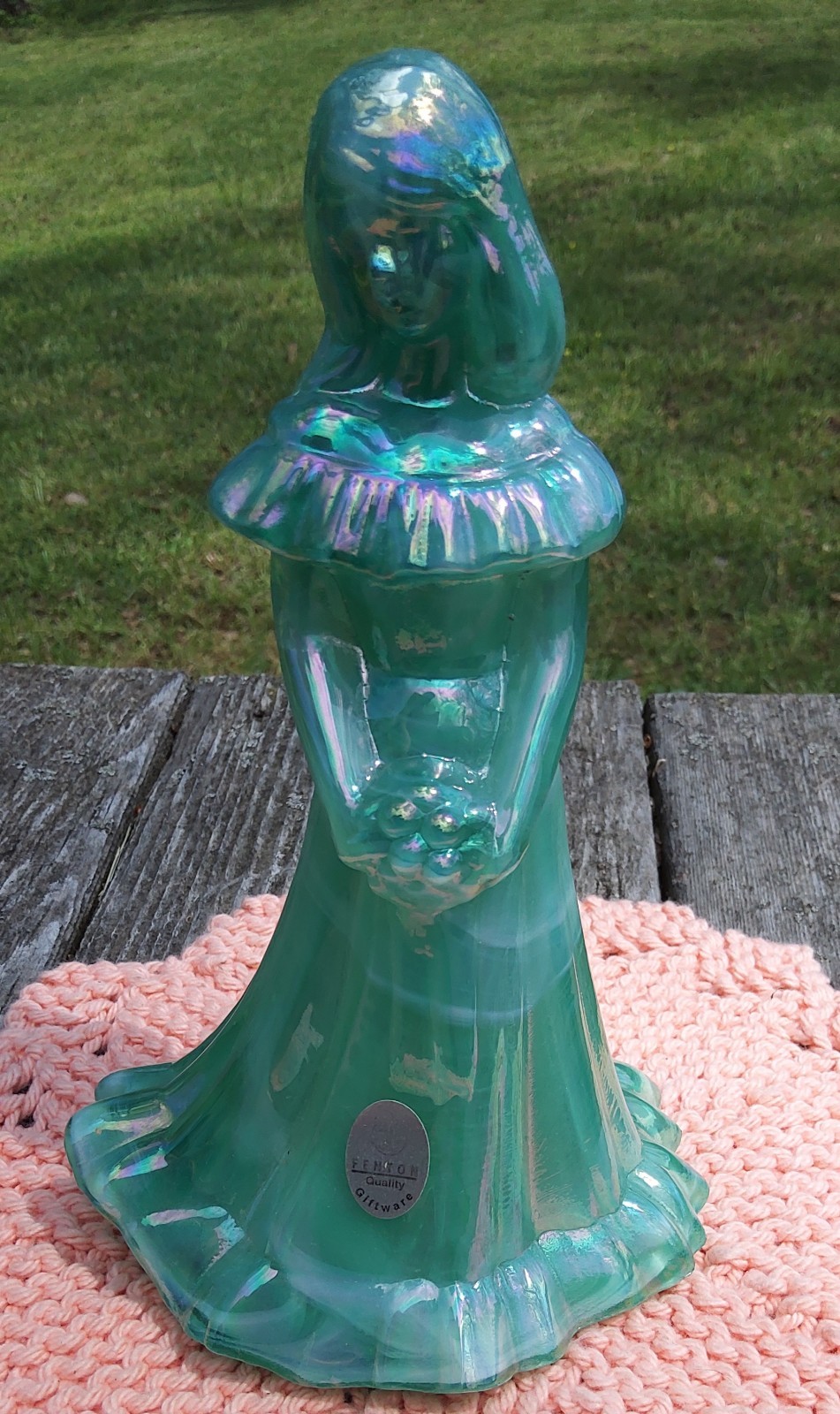 Fenton Bridesmaid Doll, Jade Green Slag, Glossy And Undecorated.