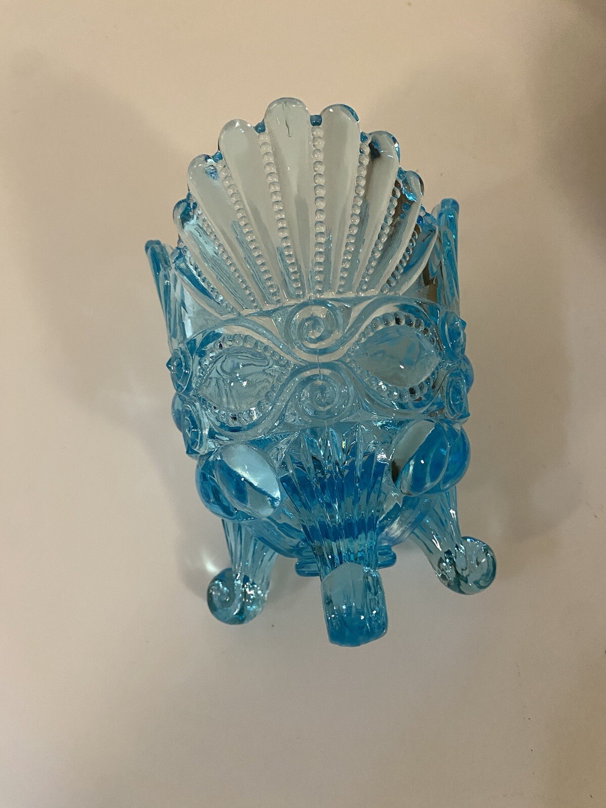 Mosser Aqua Blue Glass 3 Footed Eyewinker Eye Winker Pattern Spooner Vase