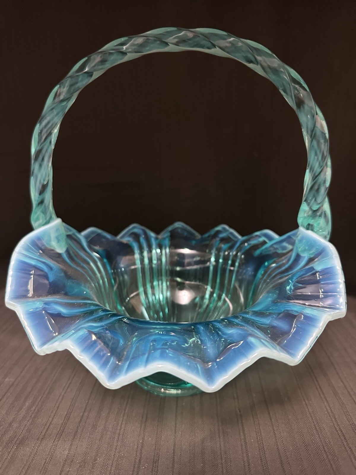 Fenton, Teal Colored Basket, Robins Egg Blue Glass.