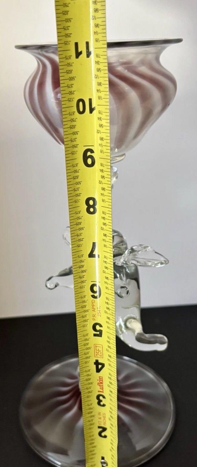 Vintage Murano Style Art Glass Elephant Candlestick Holder Pink Swirl 10″