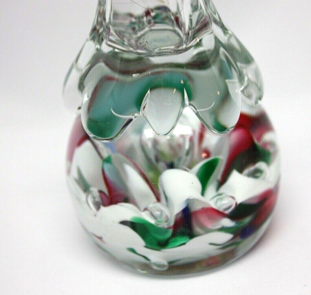 Hand Blown Art Glass Bud Vase Paperweight Trumpet Lily Flower Controlled Bubbles