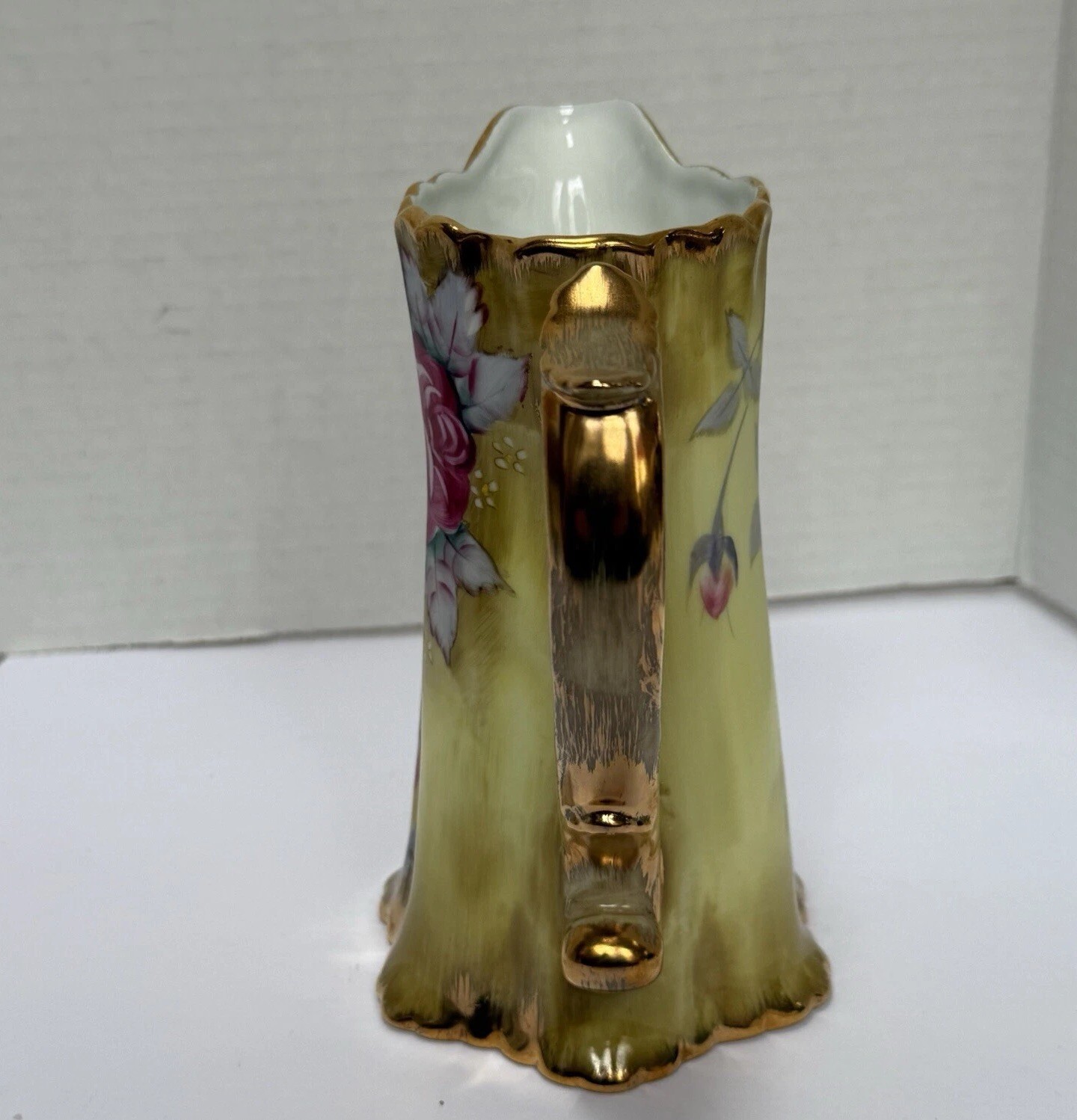Vintage Nippon Porcelain Pitcher Rose Hand Painted Gold Vase Pot 6.75″ Gilding
