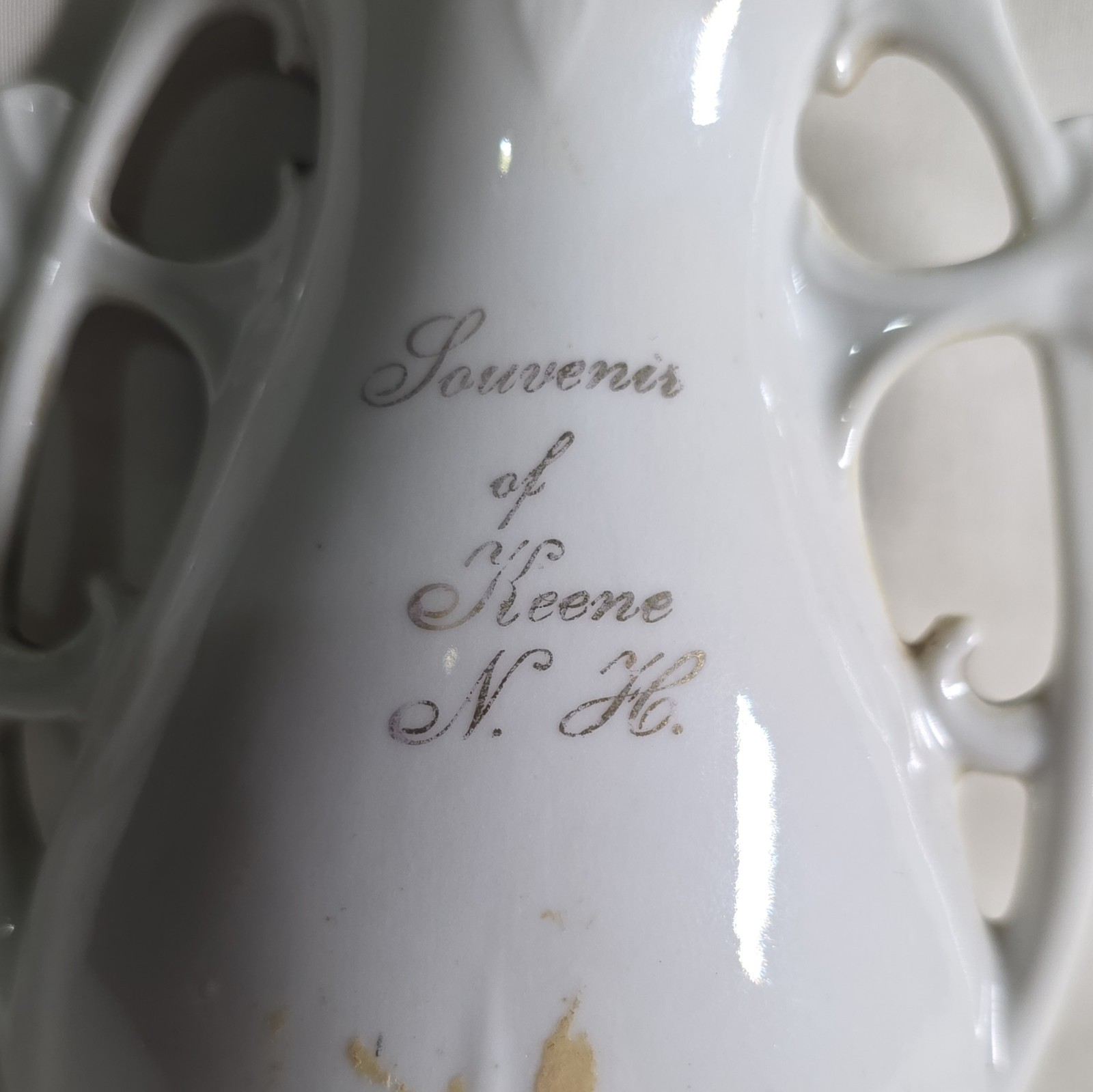 Galluba & Hofmann Germany Souvenir of Keene NH White Blue Pink Floral Gilded