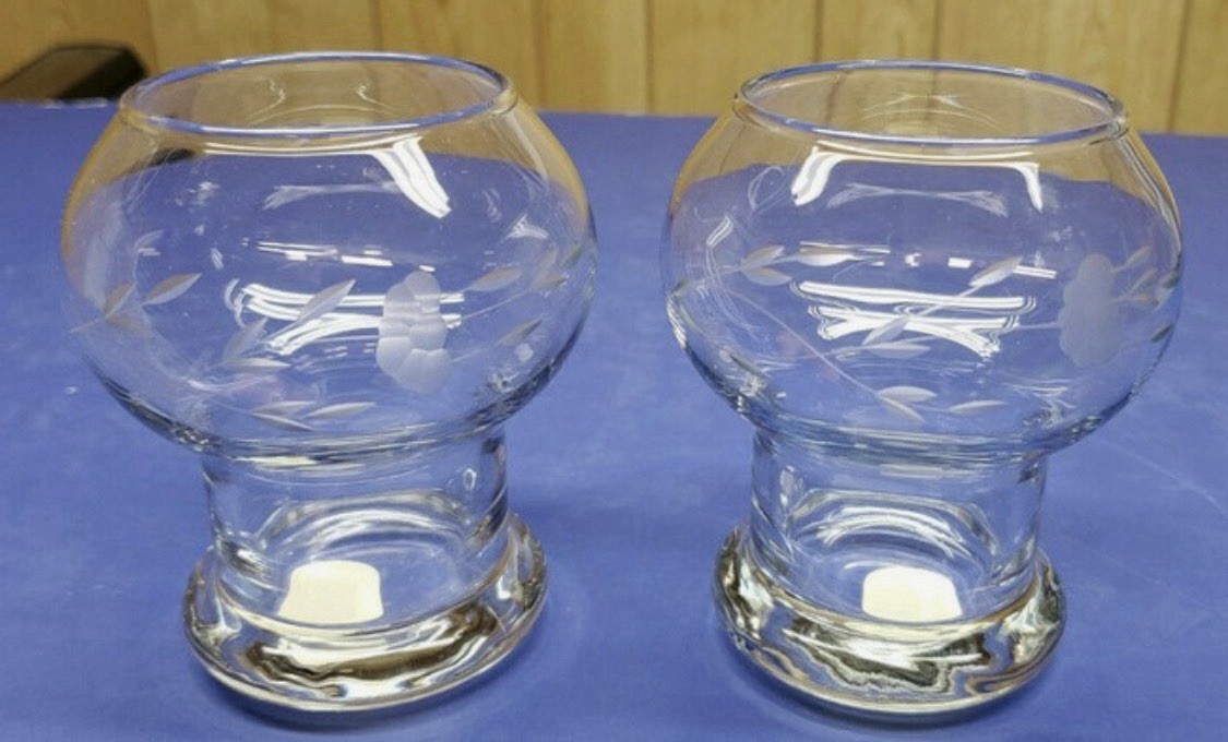 Princess House Etched Glass Votive Candle Holder, Heritage Floral Pattern, 4 in