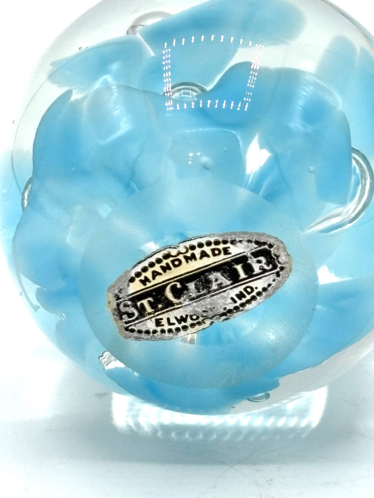 Vintage Joe St. Clair Trumpet Light Blue Paperweight Controlled Bubble