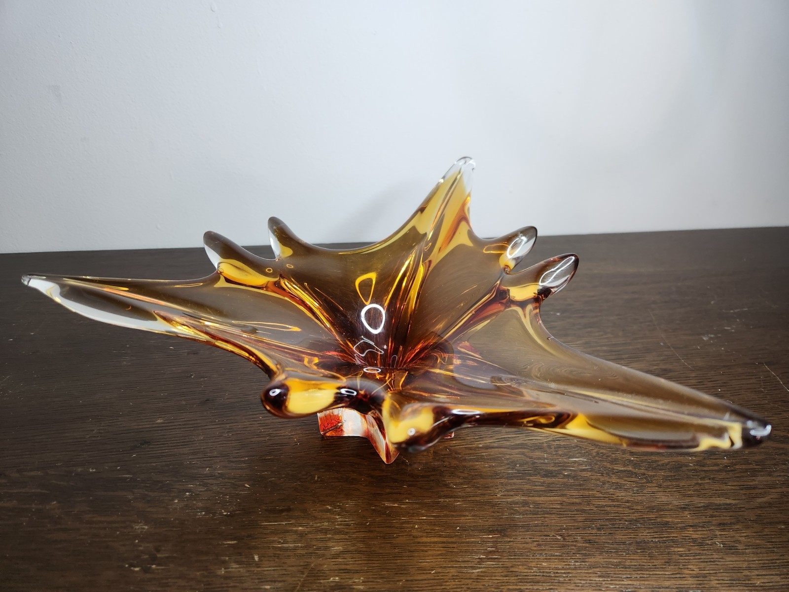 MCM Chalet Loraine Glass Vase Amber Finger Bowl Splash Vase Swung Vase -10.5″W