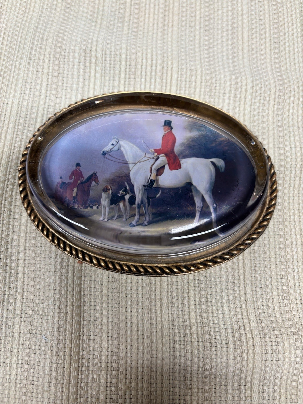 Linda Grayson French Glass Paperweight Fox Hunt Hunting Scene