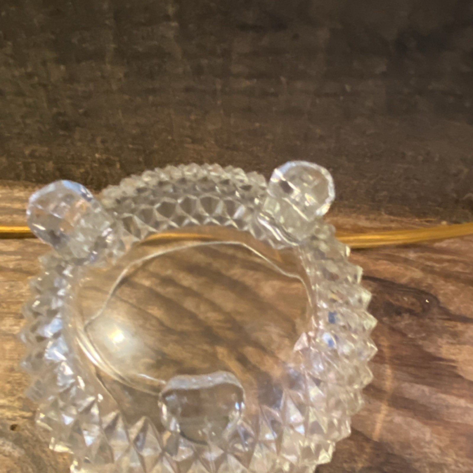 Clear Pressed Cut Glass Pedestal Ashtray, Round, Decorative, 5 in Diameter