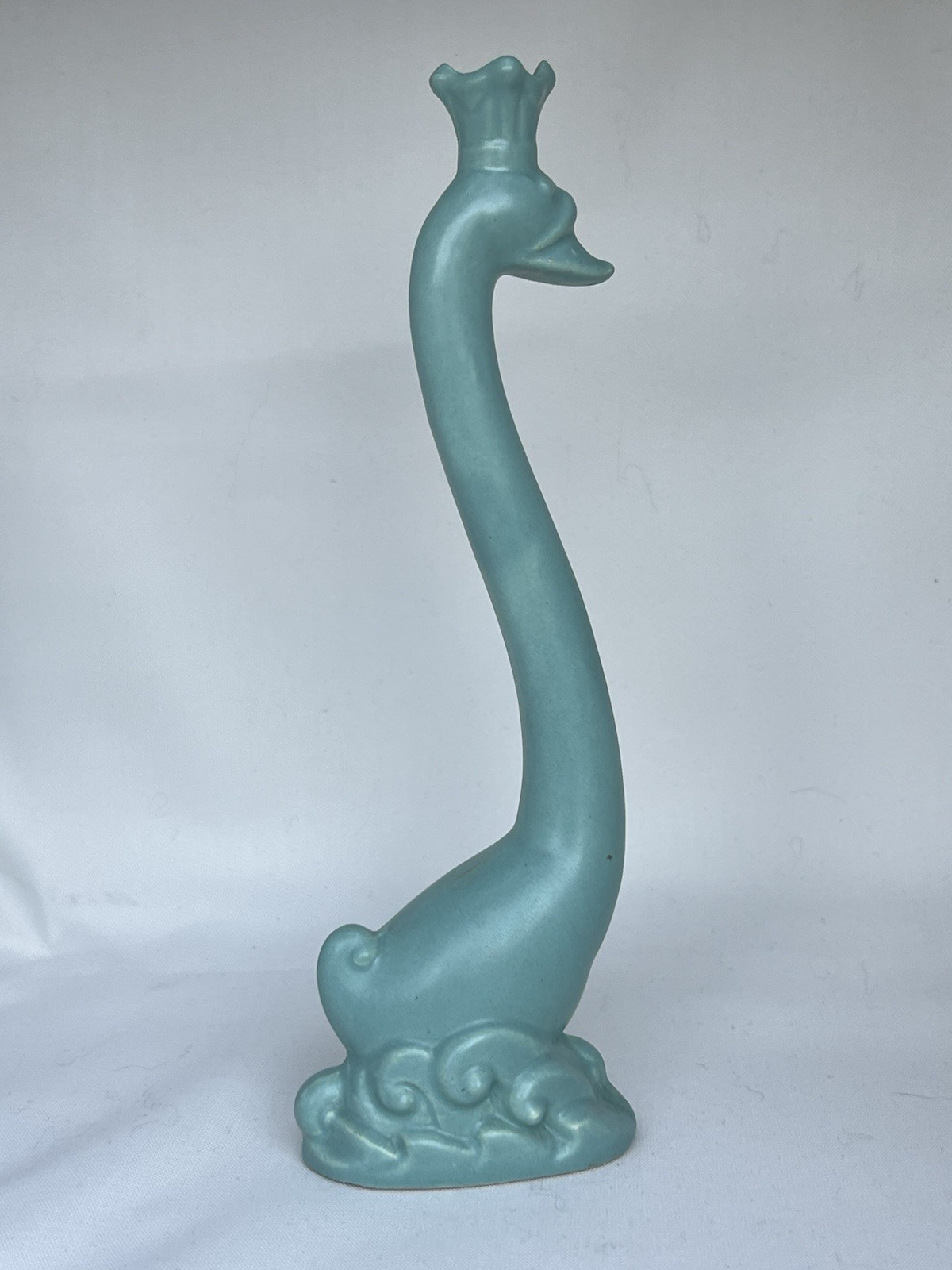 Vintage MCM Turquoise Ceramic Bird Sculpture Elongated Egret Heron Art Pottery