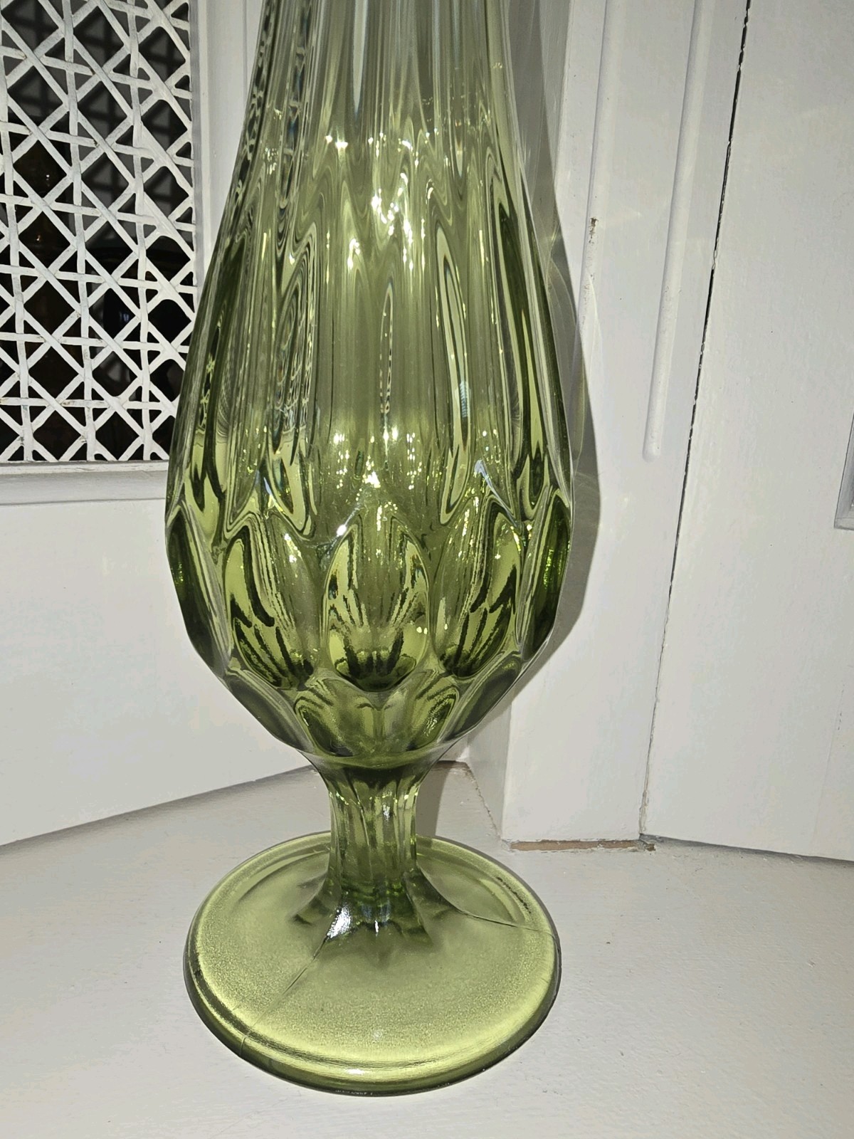 Vintage FENTON Colonial Green Thumbprint Swung Vase 22 in