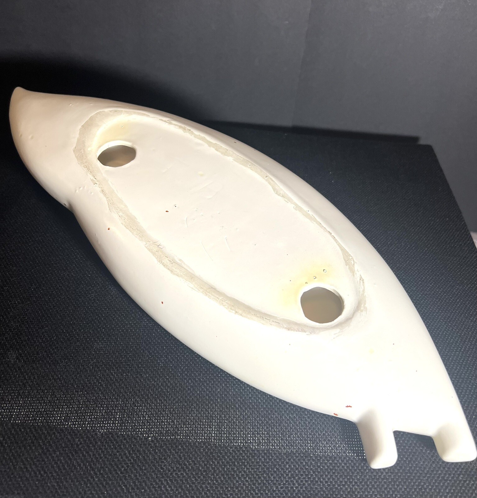 Vtg MCM Pottery Leaf Shaped Ashtray White Green and Orange Drip Glaze 17”