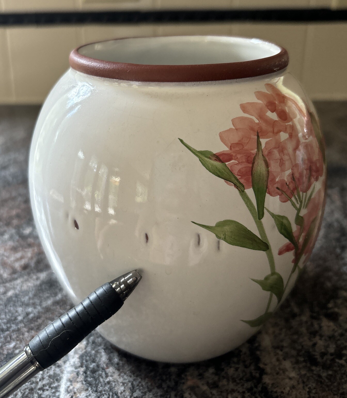 Vintage 1992 Emerson Creek Pottery Vase Pink Hydrangeas Bedford Virginia 6in
