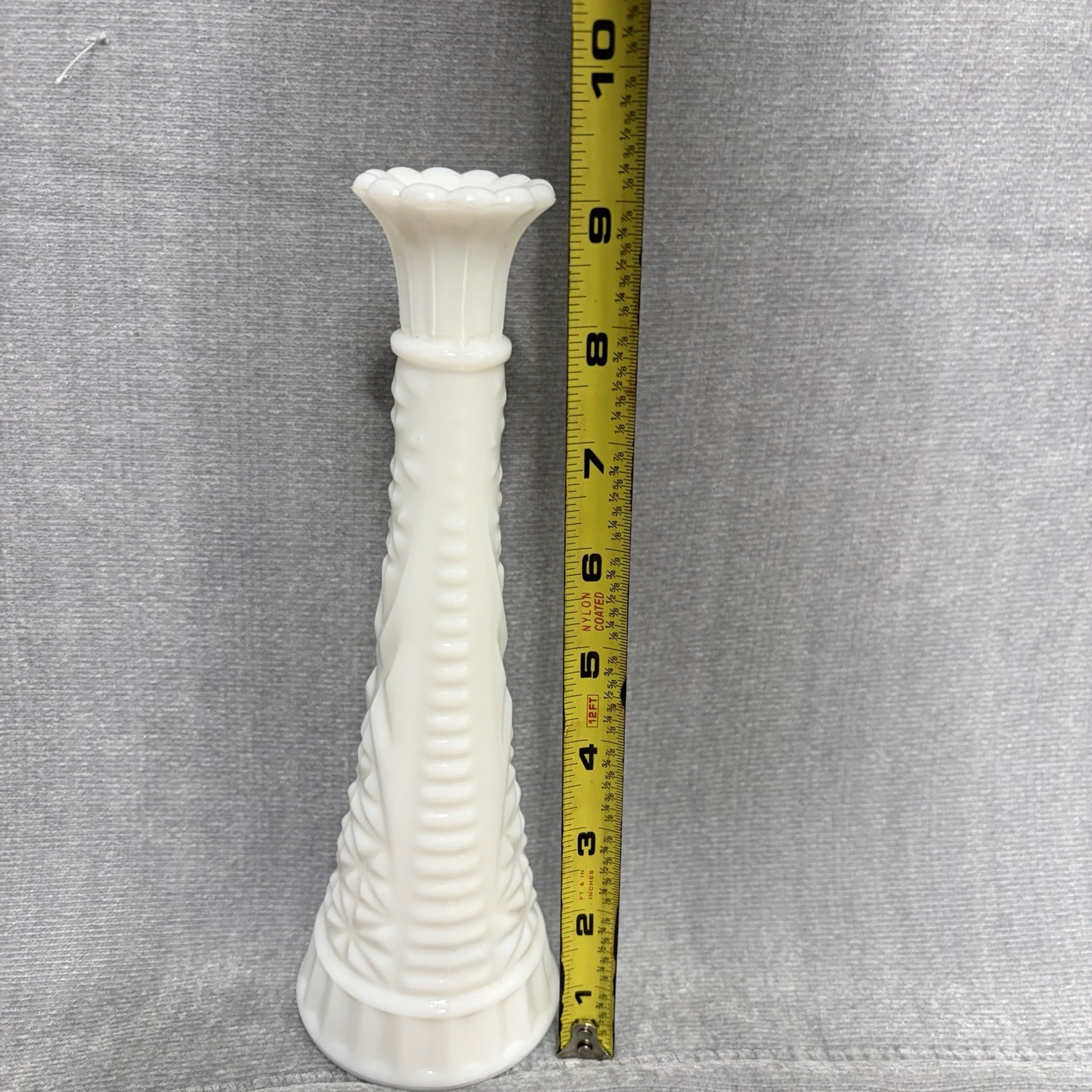 Vintage Anchor Hocking Stars And Bars White Milk Glass Bud Vase 9 Inch