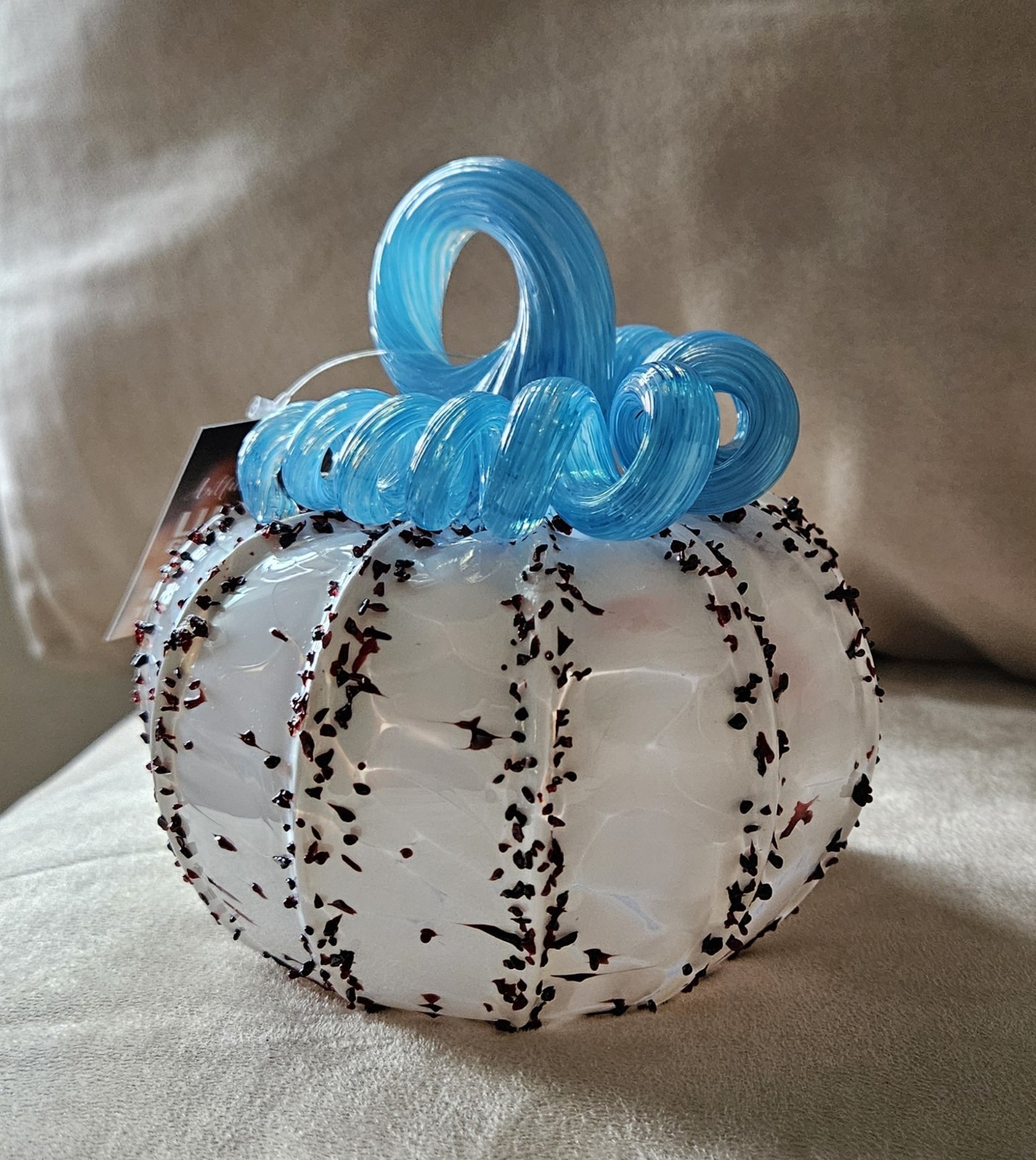 Patriotic Red, White, & Blue Luke Adams Glass Pumpkin, Squat Size