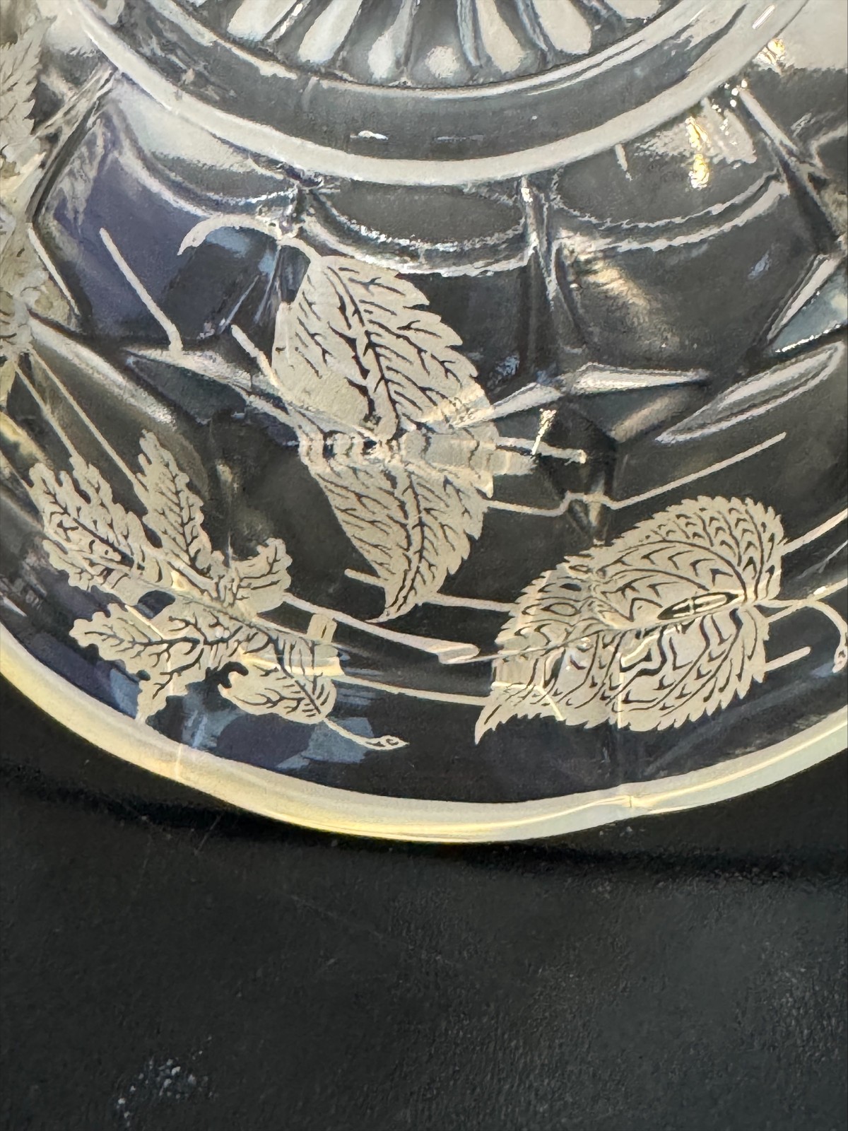 Vintage Cut Crystal Basket Silver Overlay Leaf Design Starburst Base Mid-Century
