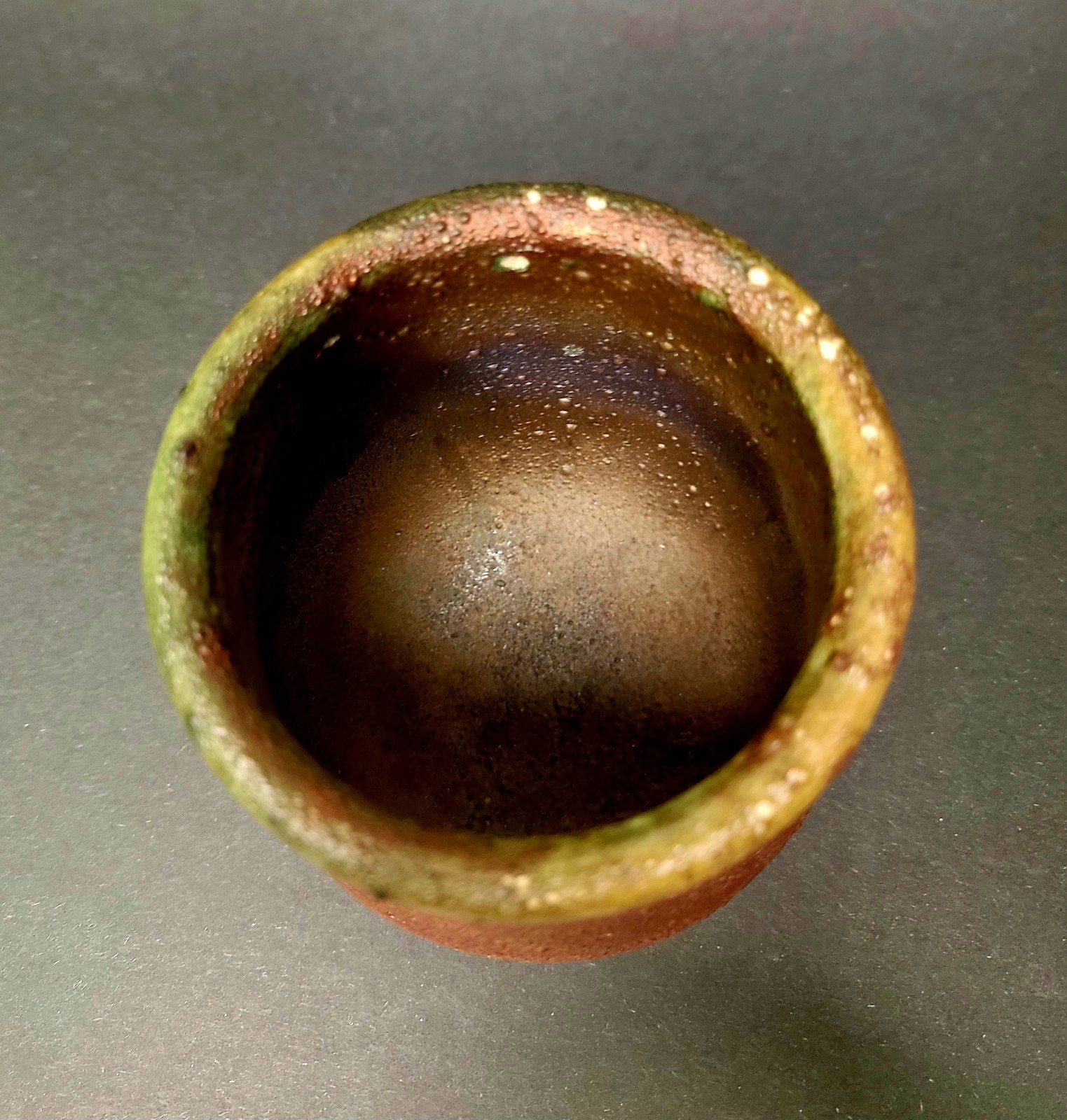 Raku Art Pottery Vase Iridescent Metalic Glaze Copper Brutalist Signed