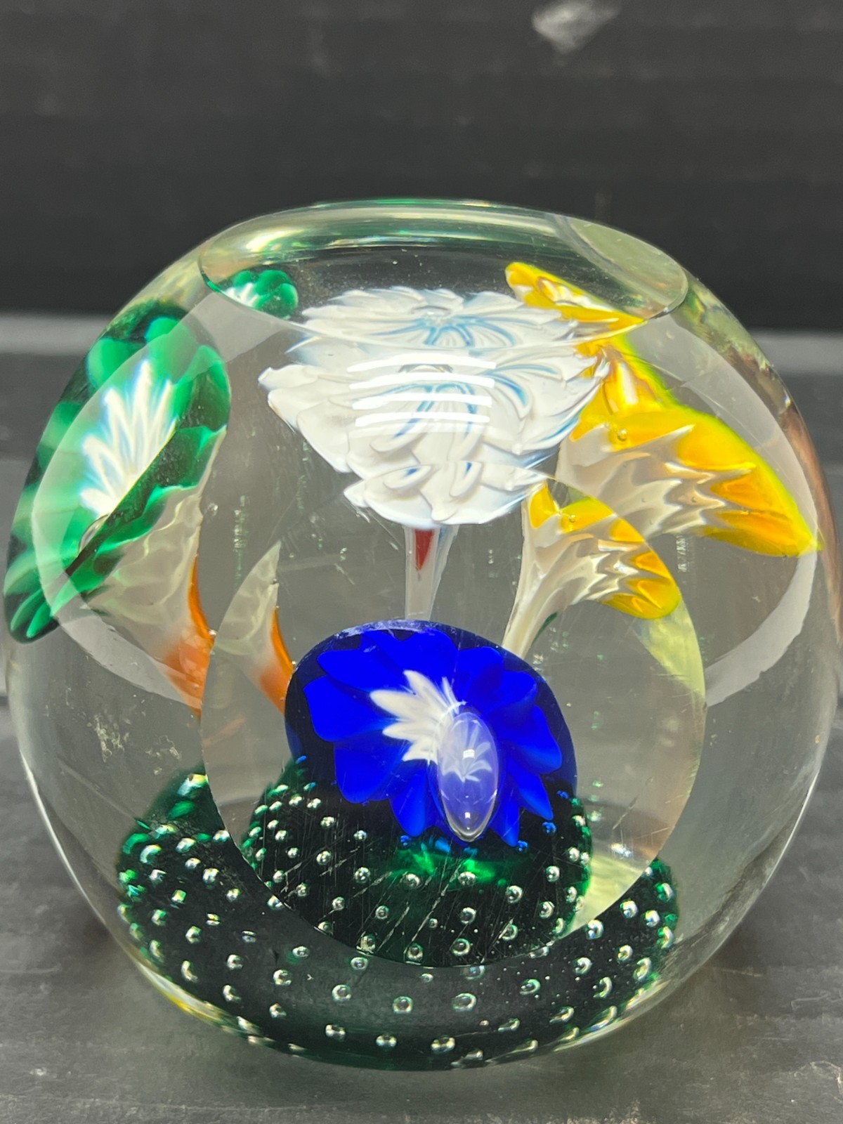 Murano Art Glass Paperweight ITALY ? Morning Glory Flowers Vintage