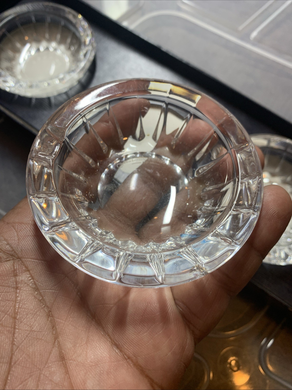 Val St Lambert Crystal Small Ashtrays, Lot of 4, In Box