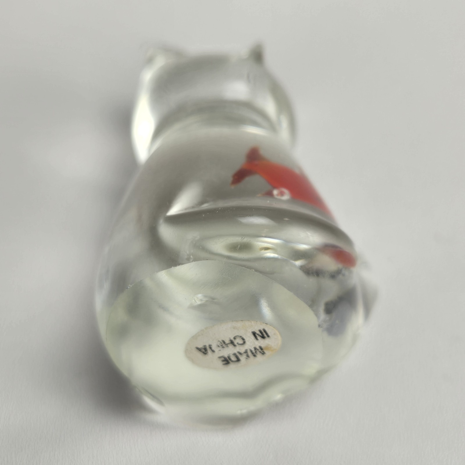 Crystal Cat Gold Fish Paperweight Figurine Glass Vintage Gold Fish Sculpture