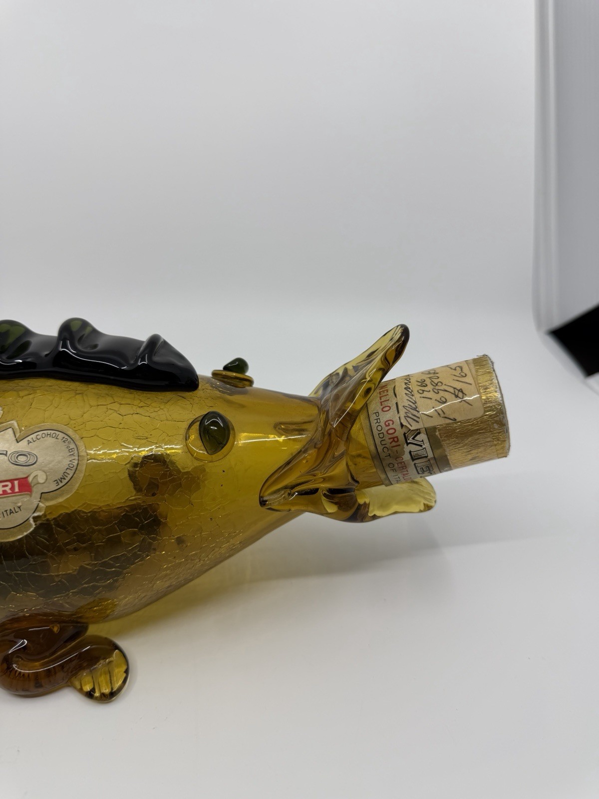 Vtg Orvieto Italy Hand Blown Crackle Glass Alligator Bottle W Org Cork